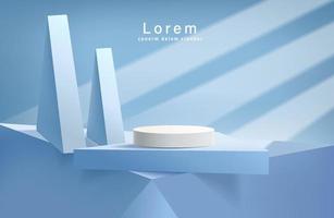 Abstract 3D blue podium with blue minimal wall scene and shadow. Modern vector rendering geometric platform for product display presentation.