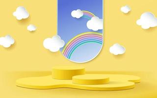 3d yellow rendering with podium and cloud scene. vector