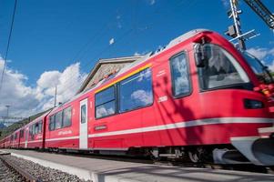 Bernina Switzerland July 2015 Hospice railway station red train bernina photo