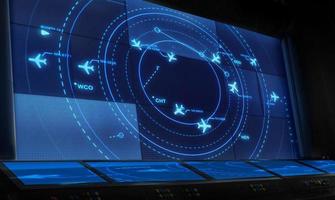 Simulation screen showing various flights for transportation and passengers. photo