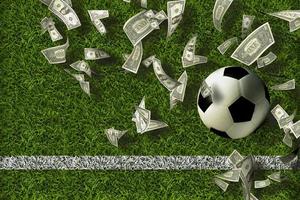 Football field picture with soccer ball And dollar bills