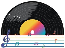notas musicales arco iris colorido con disco de vinilo sobre fondo blanco vector