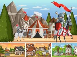 Set of different scene medieval vector