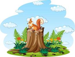 Brown squirrel eating nuts in the garden vector