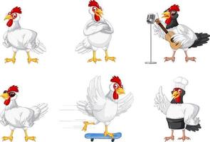 Set of different chickens cartoon character vector