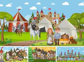 Set of different scene medieval vector