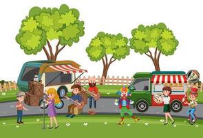 People shopping at the flea market scene vector