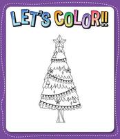 Worksheets template with lets color text and Christmas tree outline vector