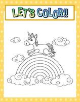 Worksheets template with color time text and Unicorn outline vector