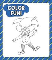 Worksheets template with color fun text and clown outline vector