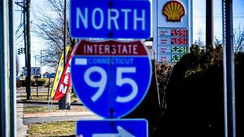 Norwalk, CT, 2022-I-95 sign with Shell gas prices