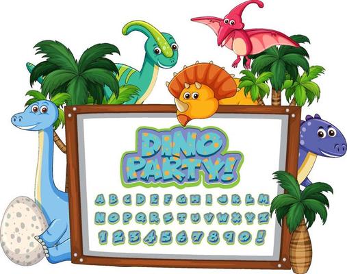 Font design for english alphabets in dinosaur character on white board