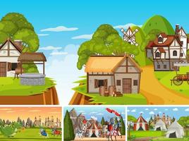 Set of different scene medieval vector