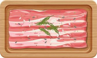 Top view of bacon on a wooden tray vector