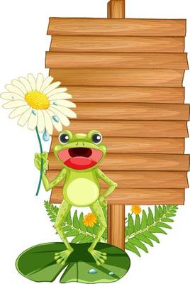 Blank wooden signboard with frogs