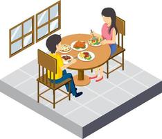 Pareja mesa de comedor isométrica vector