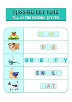 Fill the missing letter of each word worksheet for children vector