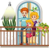 Happy family standing on the balcony vector