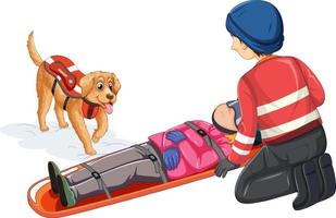 Rescue using stretcher on white background vector