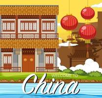 Chinese tradition house building background vector