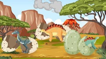 Scene with dinosaurs in the forest vector