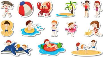 Set of summer beach items and children vector