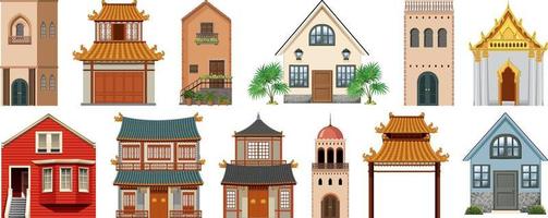 Different designs of buildings on white background vector