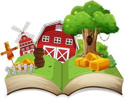 Open book with farm landscape