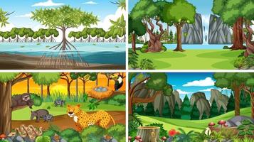 Set of nature scene with trees on mountains with Animal vector