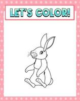 Worksheets template with lets color text and rabbit outline vector