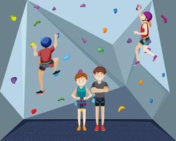 People doing indoor rock climbing at the gym vector