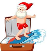 Christmas theme with Santa in a luggage on white background vector