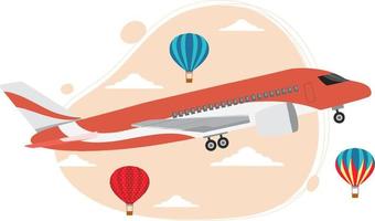 Plane in the sky with balloon in flat style vector