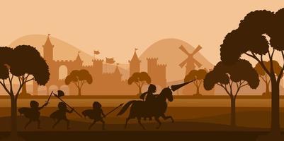 Battle scene silhouette with medieval vector