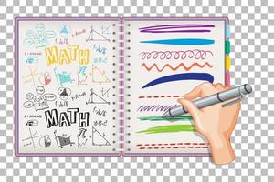 Hand writing math formula and doodle on notebook grid background vector