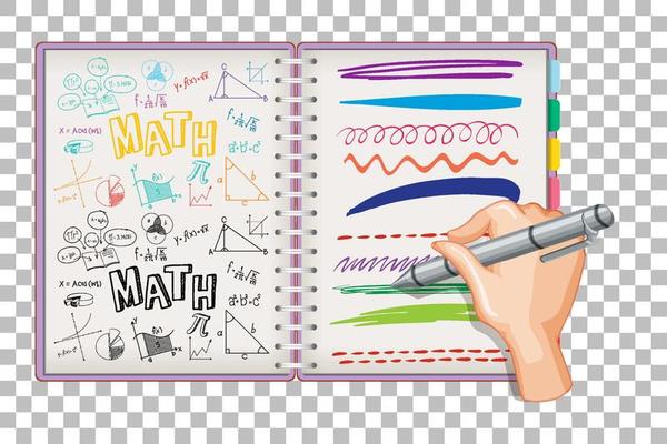 Hand writing math formula and doodle on notebook grid background