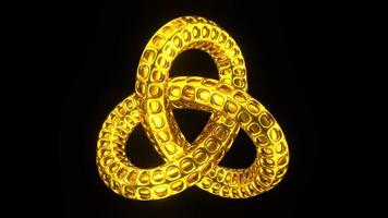 triquetra dorada. mística celta 3d de tríada y símbolo de thor foto