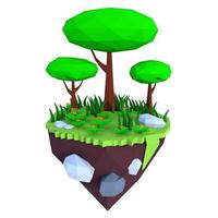 Low polygonal geometric trees and island.3d rendering illustration photo