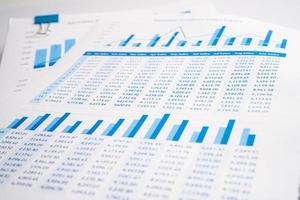 Spreadsheet table paper. Finance development, Banking Account, Statistics Investment Analytic research data economy, trading, office reporting Business company concept. photo