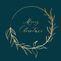 Hand drawn decorative wreath with branch, herb, plant, leave and flower. Merry christmas calligraphy card. vector