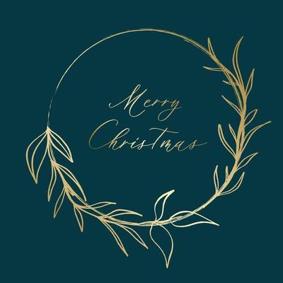 Hand drawn decorative wreath with branch, herb, plant, leave and flower. Merry christmas calligraphy card.