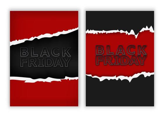 Black friday sale 3d vector illustration banner template with black objects on red background. Sales promotion, special offers and deals advertising.