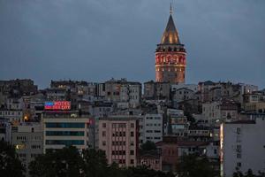 ISTANBUL, TURKEY, 2018  -  Night-time view of the Galata Tower in Istanbul on May 29, 2018 photo