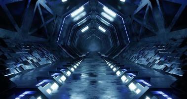 3d rendering seamless loop of sci fi corridor with blue neon light. Concept futuristic spaceship hallway motion graphic. video