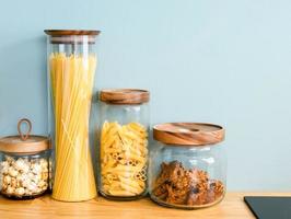 noodle, cookie, pasta are keeping in the jar photo