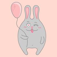 Hare with a pink ball. Valentine's Day. Vector illustration