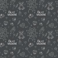 Festive seamless pattern. Valentine's day pattern. Vector illustration. Be my Valentine. Gray background. Graphite.