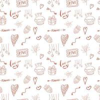 Festive seamless pattern. Valentine's day pattern. Vector illustration. White background. Red outline.