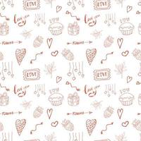 Festive seamless pattern. Valentine's day pattern. Vector illustration. White background. Red outline.