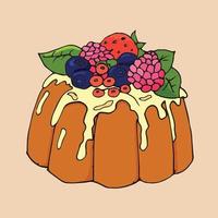 ilustración vectorial de un delicioso pastel con diferentes frutas y bayas vector